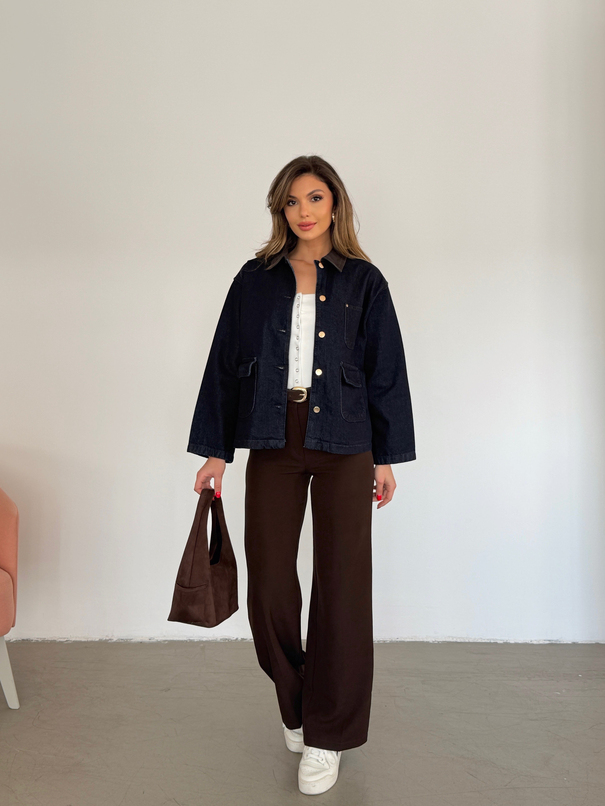 Garnili Denim Ceket - Lacivert