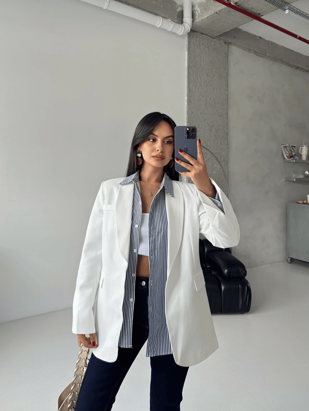 Kol Yırtmaç Blazer Ceket Beyaz - Beyaz