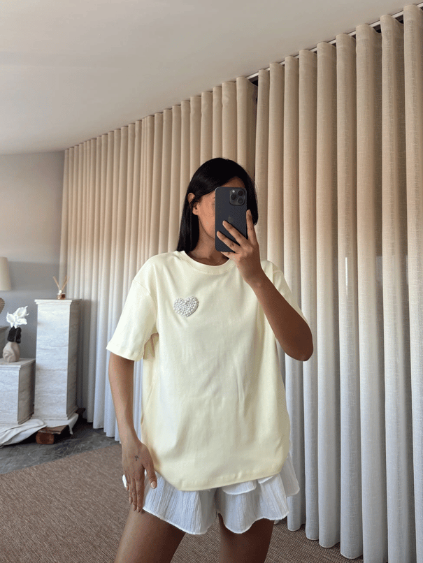 İnci Detay Oversize Basic - Sarı