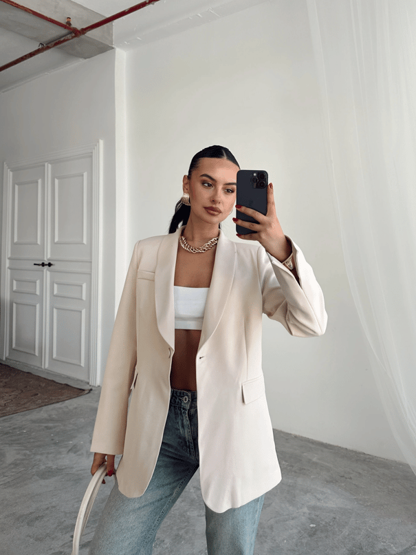 Kol Yırtmaç Blazer Ceket Taş - Taş