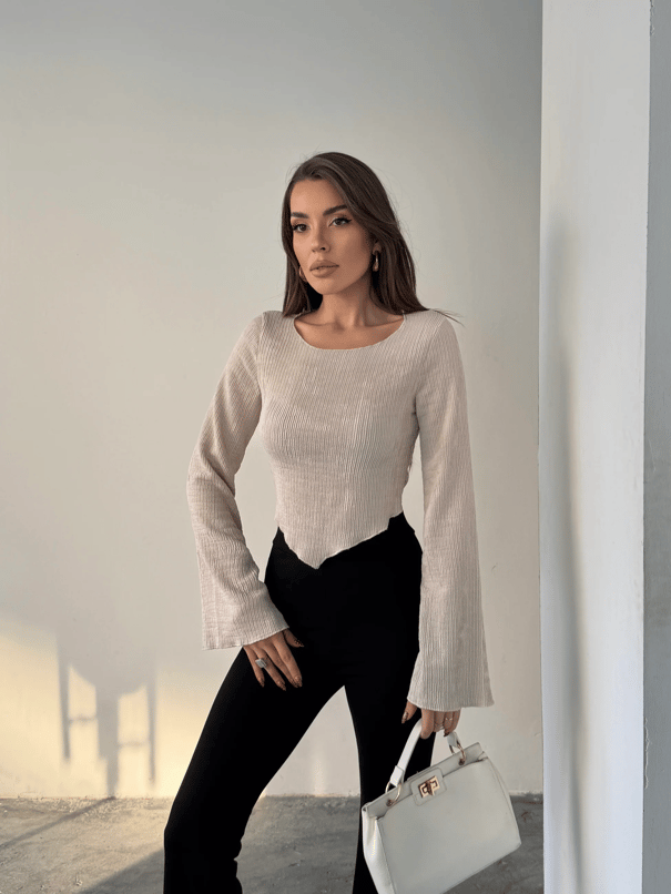 İspanyol Kol Akordiyon Bluz - Taş