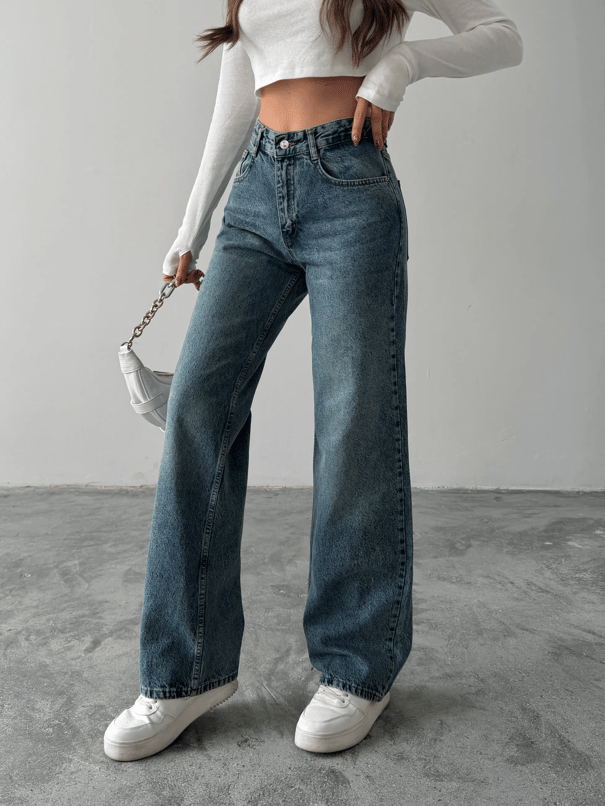 Vintage Wide Leg Jean Pantolon - Mavi