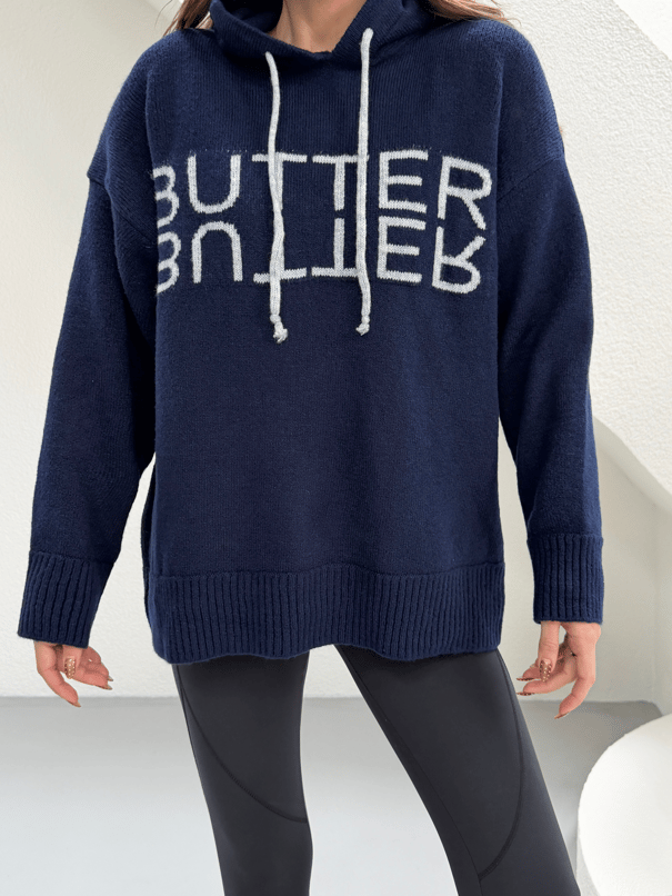 Kapüşonlu Butter Triko Kazak - Lacivert