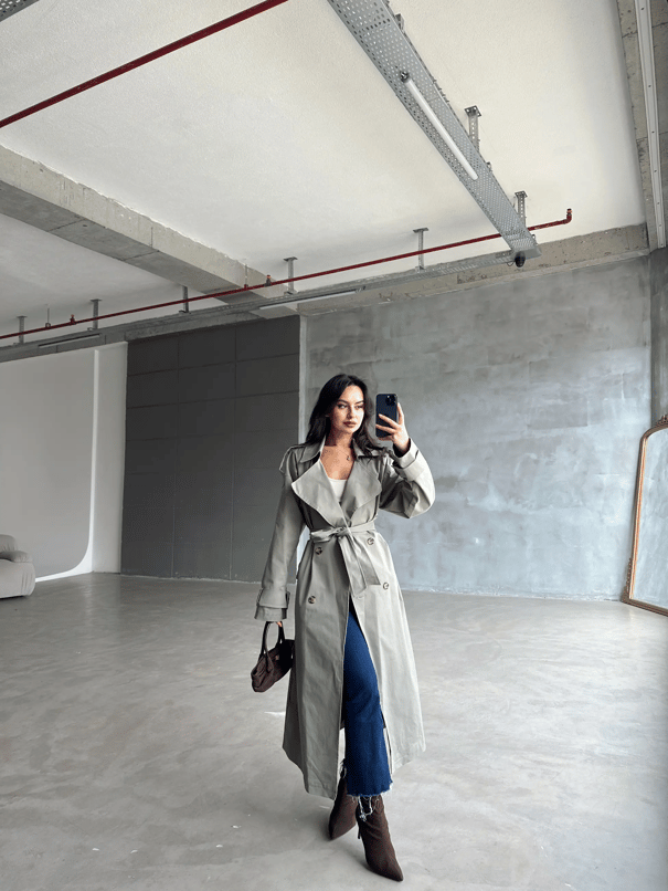 Kemerli Trençkot Haki Yeşil - Haki Yeşil