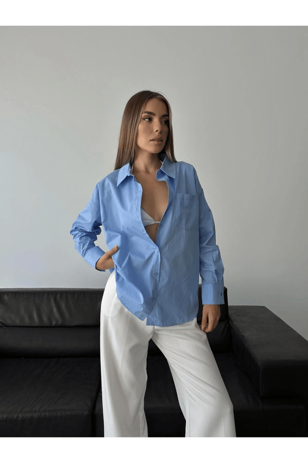 İvy Poplin Gömlek Mavi - Mavi