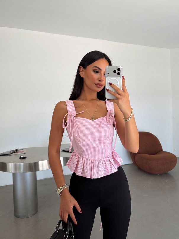 Sırt Bağlamalı Korse Crop - Pembe