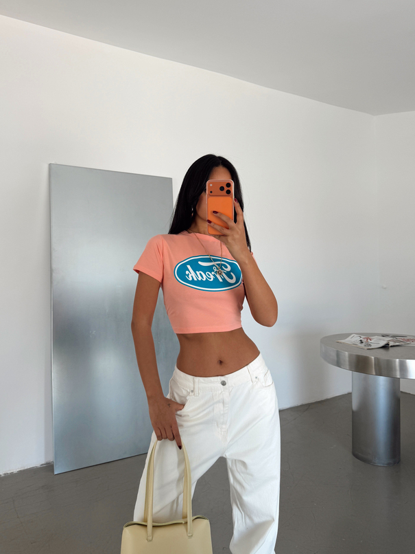 Freak Baskılı Crop Basic - Pembe