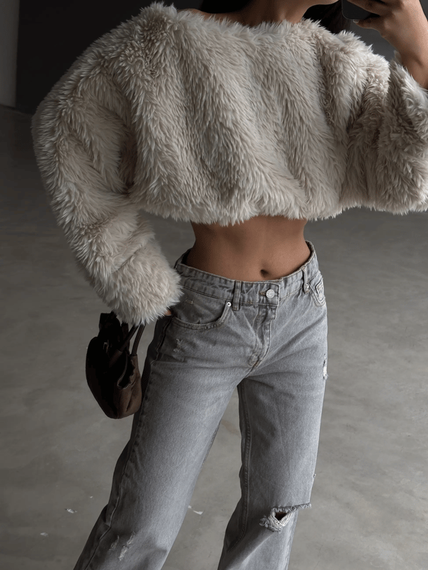 Peluş Crop Kazak Taş - Taş