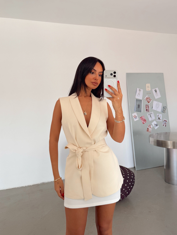 Bağlamalı Blazer Yelek  - Bej