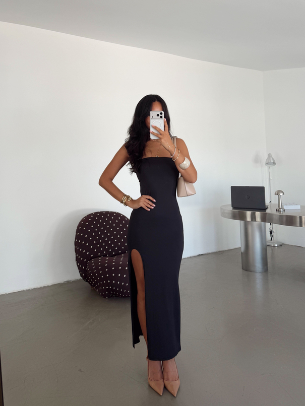 Straplez Basic Elbise - Siyah