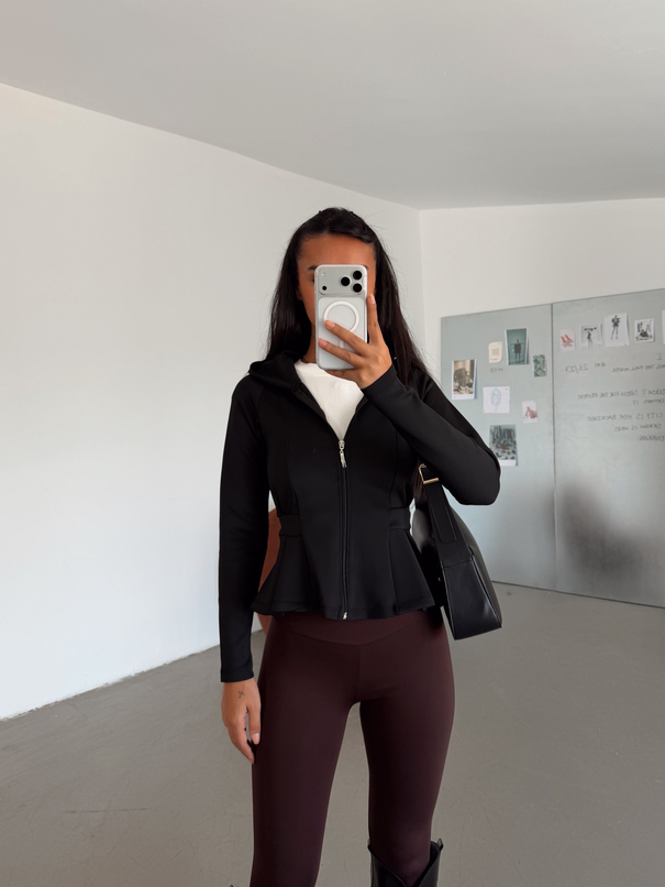 Beli Pileli Fermuarlı Sweat - Siyah