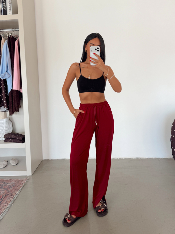 Sandy Yırtmaçlı Pantolon - Bordo