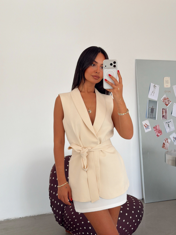 Bağlamalı Blazer Yelek  - Bej