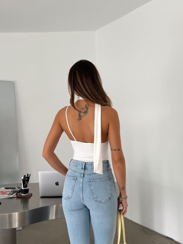 Fularlı Sandy Bluz - Beyaz