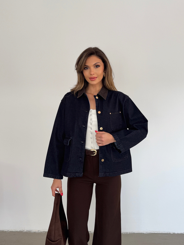 Garnili Denim Ceket - Lacivert