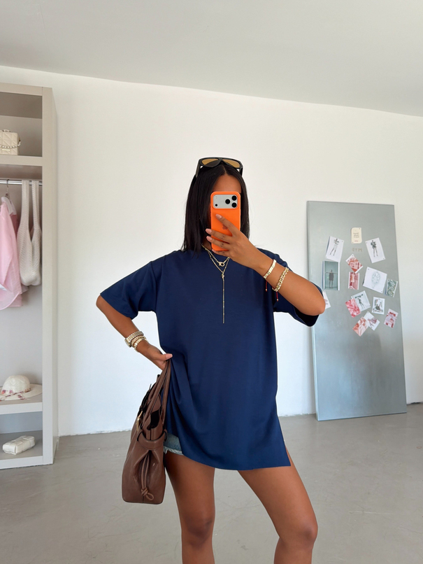 Yan Yırtmaç Oversize Basic - Lacivert