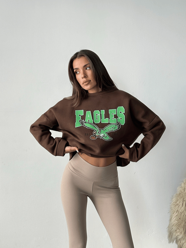 Eagles Üç İplik Oversize Sweat Kahverengi - Kahverengi