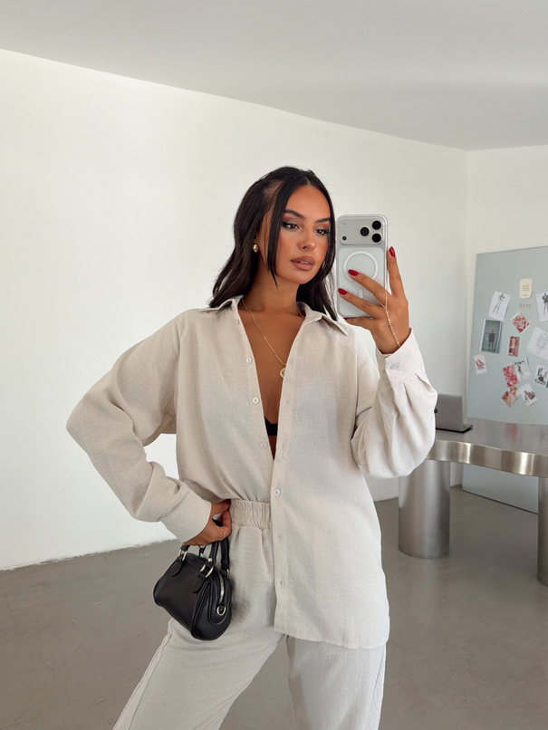 Reglon Kol Gömlek Pantolon Takım  - Taş