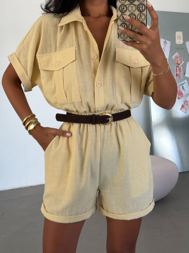 Beli Lastikli Mini Tulum - Sarı