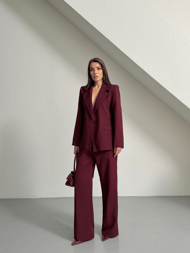 Tek Düğme Ceket-Pantolon Takım  - Bordo
