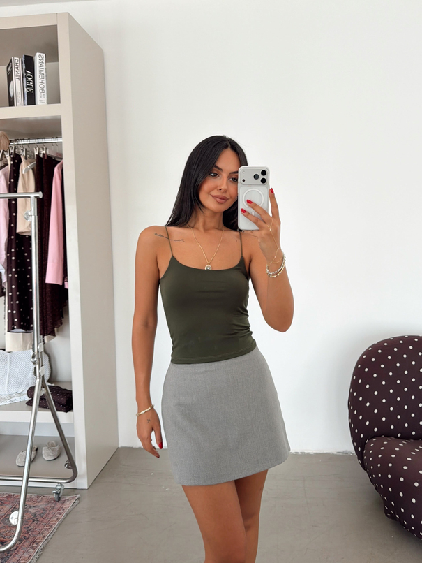 Lastik Askılı Crop - Haki