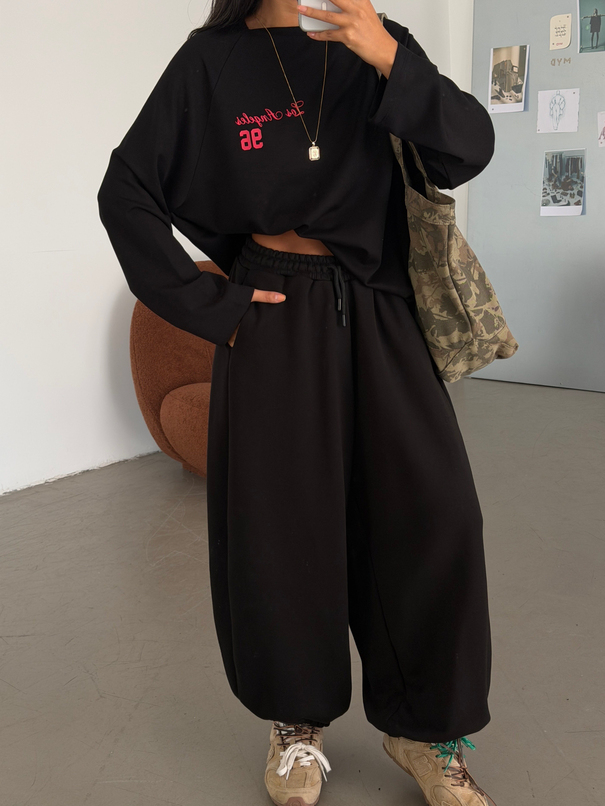Oversize Jogger Eşofman - Siyah