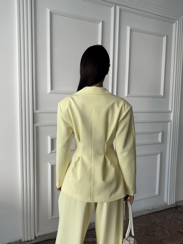 Pile Detay Oturtmalı Blazer Ceket  - Sarı