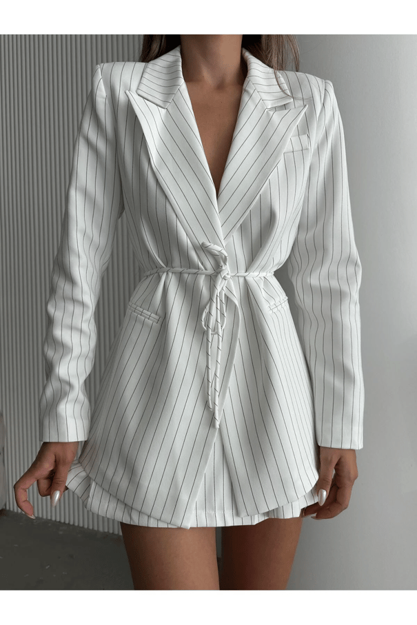 Lasy Line Bel Bağlamalı Blazer Ceket Beyaz - Beyaz