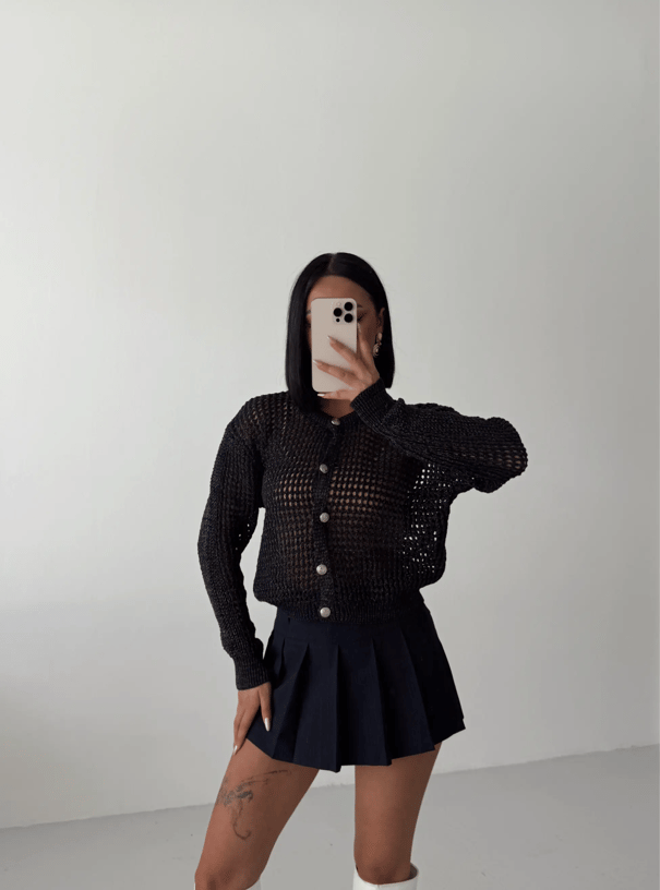 Simli Crop Hırka  - Lacivert