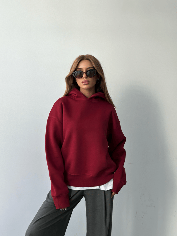 Kapüşonlu Sweatshırt Bordo - Bordo