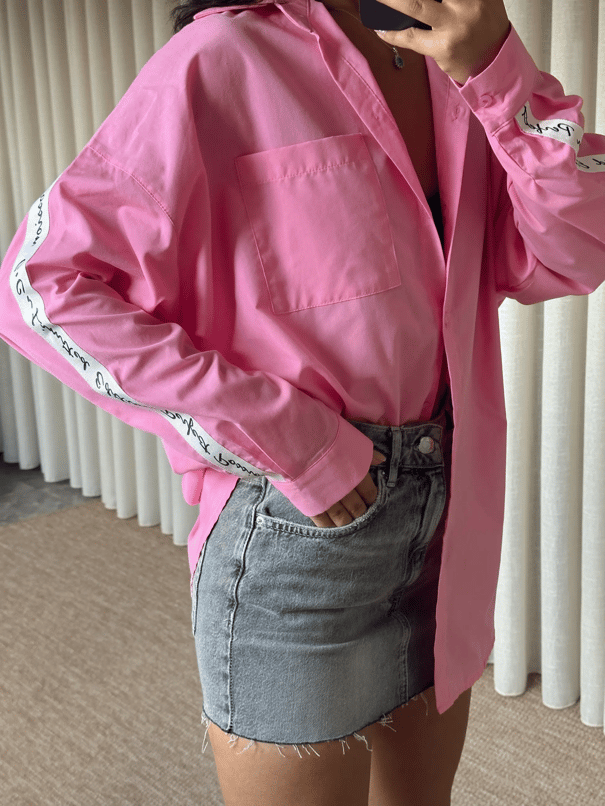 Kol Şerit Detay Gömlek - Pembe