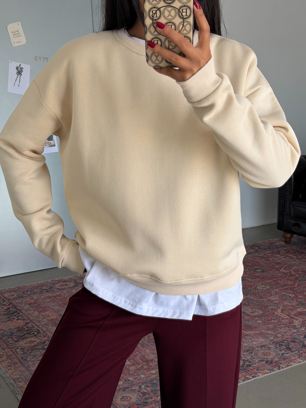 Düz Basic Sweatshırt - Taş