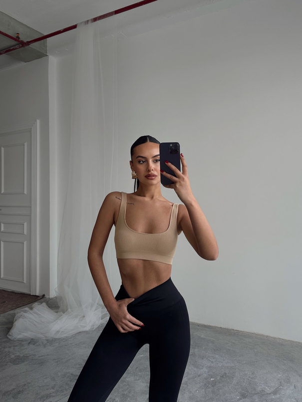 Seamless Fitilli Crop - Bej