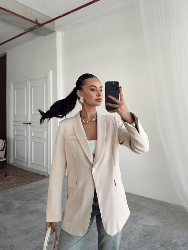 Kol Yırtmaç Blazer Ceket Taş - Taş