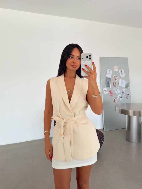 Bağlamalı Blazer Yelek  - Bej