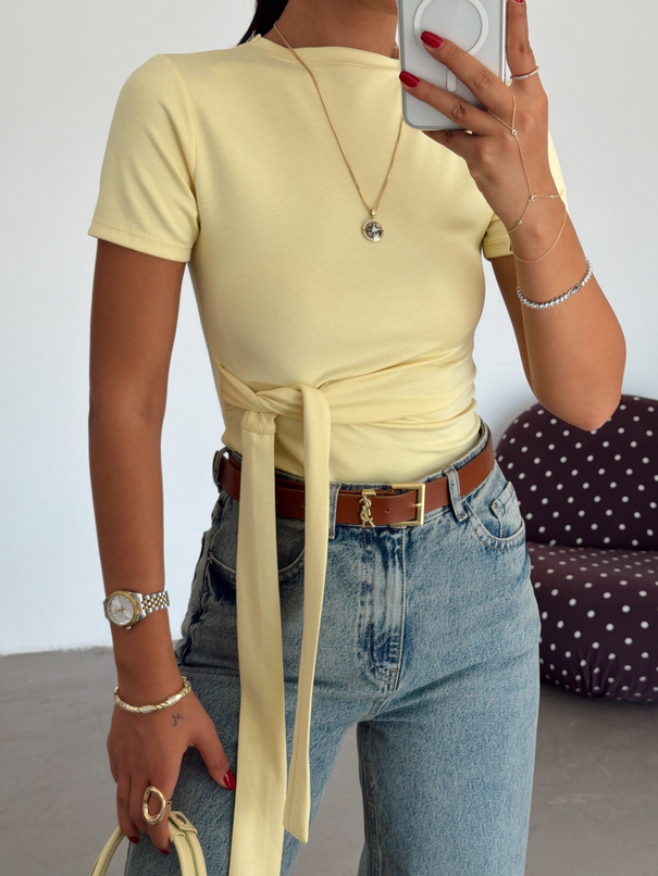 Modal Düğümlü Basic T-shirt - Sarı