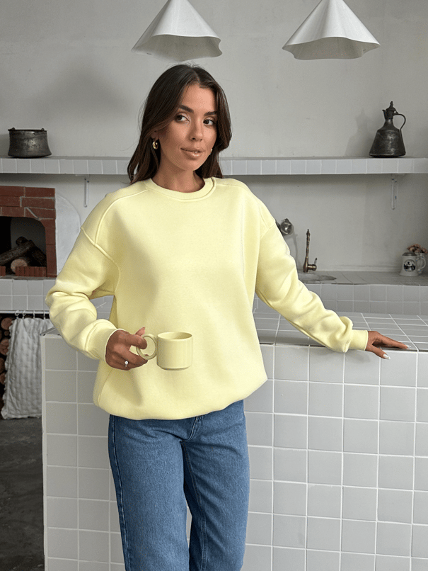 Bisiklet Yaka Ribanalı Sweat - Sarı