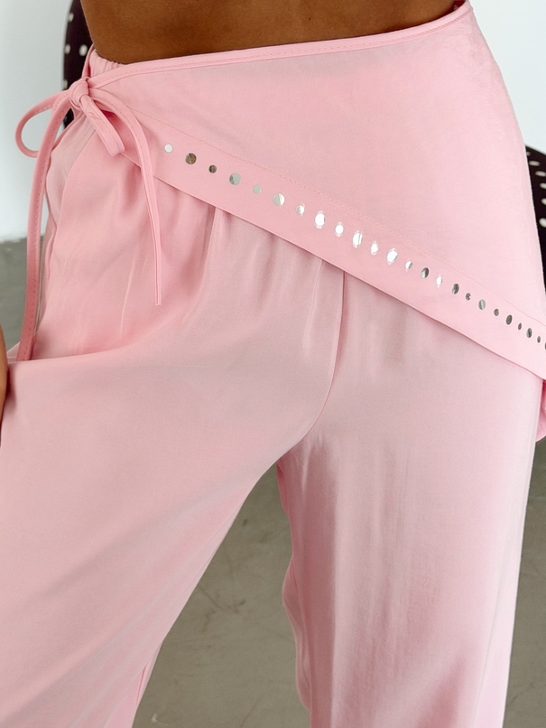 Şal Detaylı Modal Palazzo Pantolon - Pembe