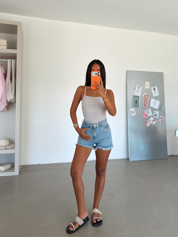 Yan Büzgülü Bodysuit Gri - Gri
