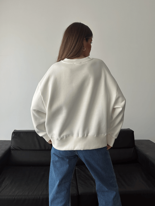 Sage Bisiklet Yaka Sweatshirt Beyaz - Beyaz