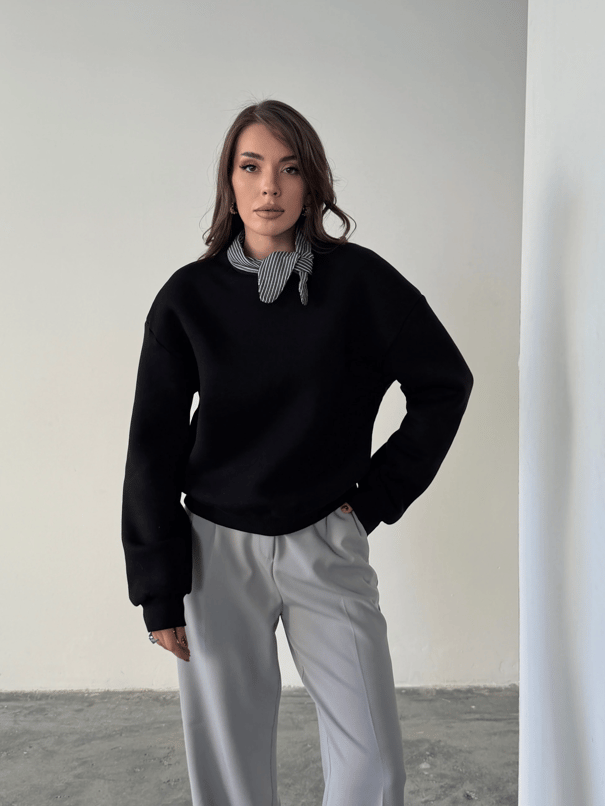 Fular Detaylı Sweatshirt - Siyah