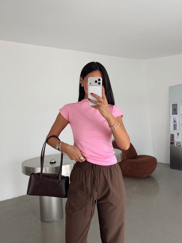 Dik Yaka Modal Bluz - Pembe