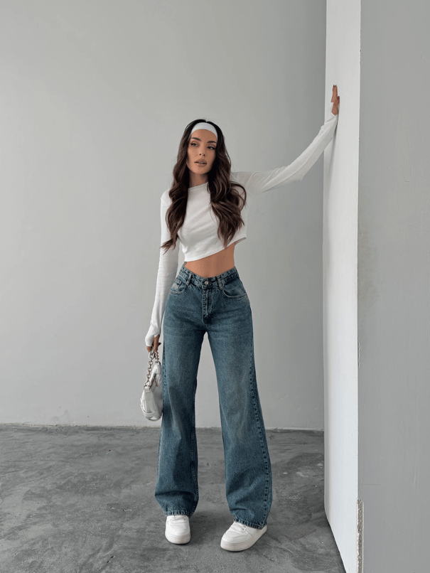 Vintage Wide Leg Jean Pantolon - Mavi