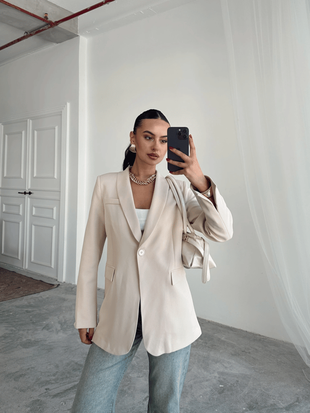 Kol Yırtmaç Blazer Ceket Taş - Taş