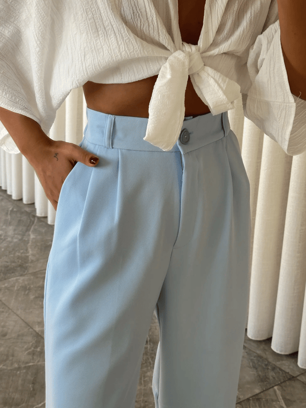 Bel Lastik Palazzo Pantolon - Bebe Mavi
