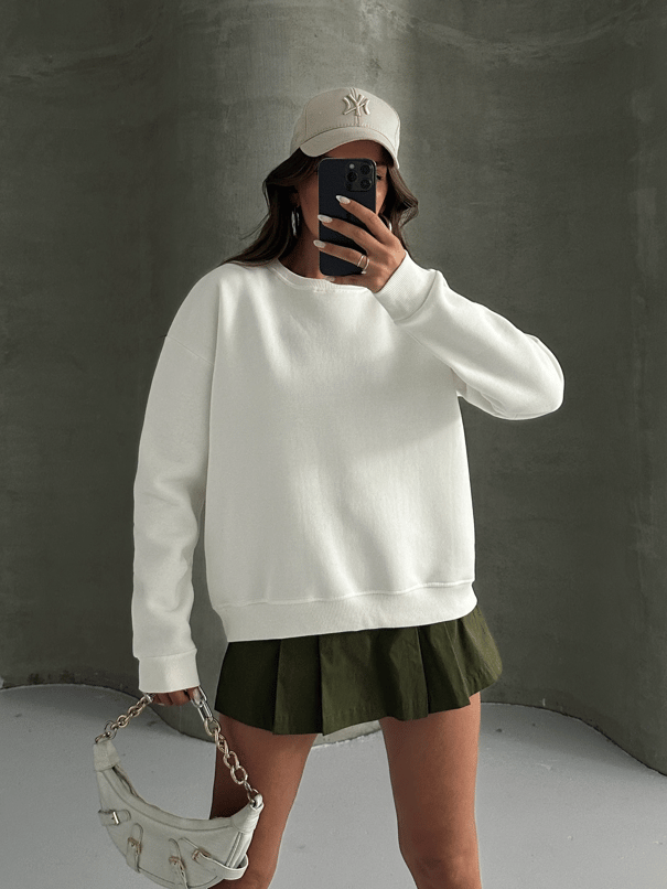 Düz Basic Sweatshırt - Beyaz