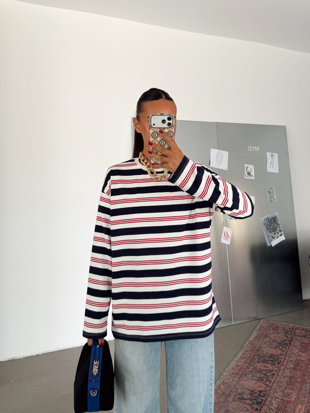 Çizgili Suprem Basic Sweat - Lacivert