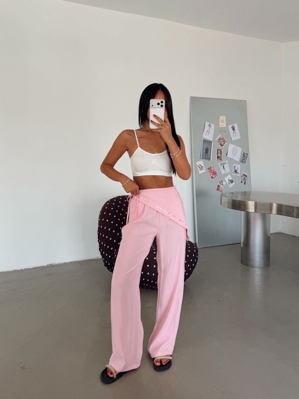 Şal Detaylı Modal Palazzo Pantolon - Pembe