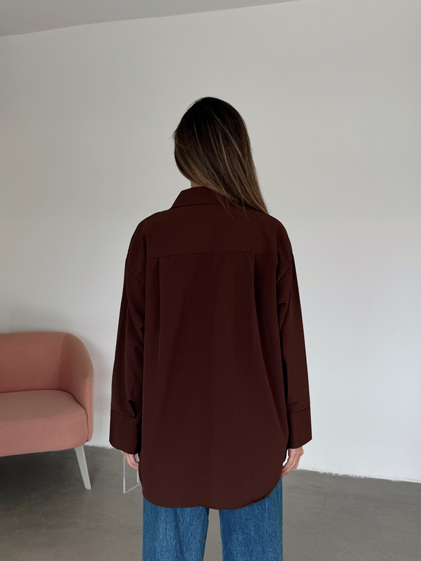 Gizli Pat Düğmeli Gömlek - Kahve