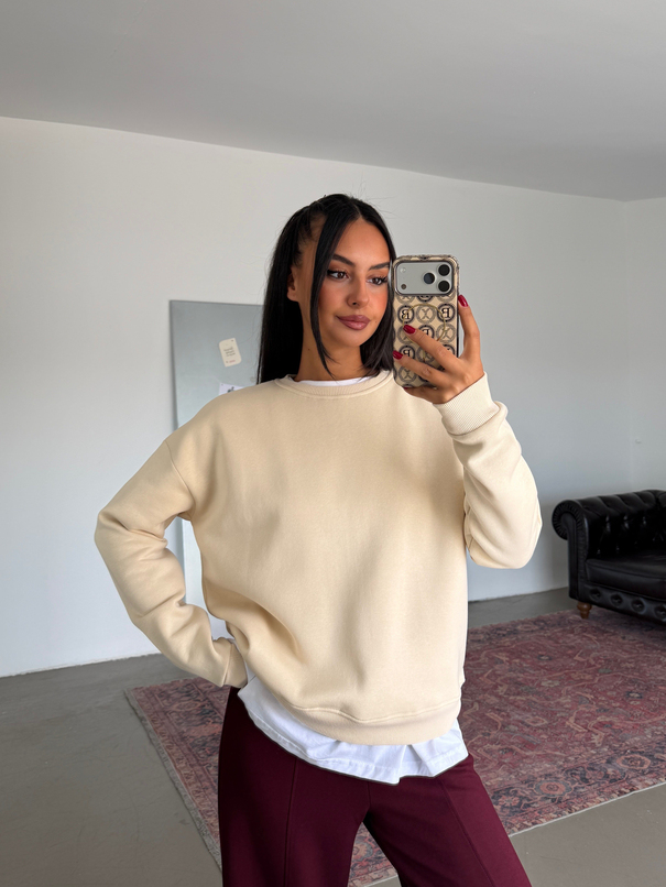 Düz Basic Sweatshırt - Taş
